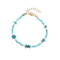 Zinc Alloy Bracelet with Gemstone & Resin & Plastic Pearl with 5cm extender chain gold color plated fashion jewelry & for woman blue Sold Per 20.6 cm Strand