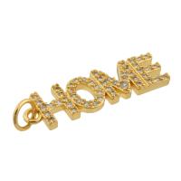 Rhinestone Brass Vedhæng, Messing, Alfabet bogstav, guldfarve belagt, mode smykker & du kan DIY & med rhinestone, nikkel, bly & cadmium fri, 24x7x2mm, Solgt af PC