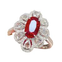 Brass Finger Ring Flower platinum color plated & for woman & with rhinestone US Ring Sold By PC
