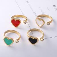 Titanium Steel Finger Ring, with Acrylic, Heart, 18K gold plated, fashion jewelry & for woman & with rhinestone, more colors for choice, Inner Diameter:Approx 18mm, Sold By PC