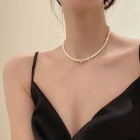 Ijzeren halskettingen, Ijzer, met Plastic Pearl, gold plated, mode sieraden, gouden, Lengte Ca 31-40 cm, Verkocht door PC