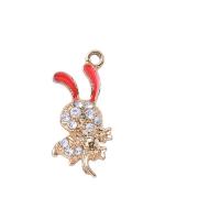 Zinc Alloy Pendant Rabbit KC gold color plated DIY & enamel & with rhinestone 11-25mm Sold By PC