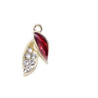 Zinc Alloy Leaf Pendants KC gold color plated DIY & enamel & with rhinestone 13-41mm Sold By PC