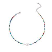 Glass Seed Beads Necklace Seedbead with Plastic Pearl & Zinc Alloy with 7cm extender chain polished fashion jewelry & for woman Sold Per 39 cm Strand