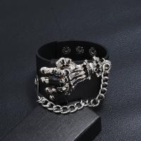 PU Leather Bracelet with Iron & Zinc Alloy Hand plated punk style & for man black 40mm Length Approx 8.7 Inch Sold By PC