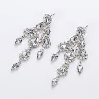 Iron Earring plated fashion jewelry & with rhinestone silver color Sold By Pair