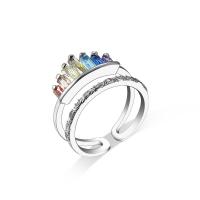 Cubic Zircon Brass Finger Ring with Cubic Zirconia Crown platinum plated Adjustable & fashion jewelry & for woman multi-colored nickel lead & cadmium free Inner Approx 18mm Sold By PC
