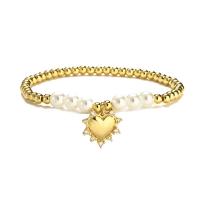 Cubic Zirconia Micro Pave Brass Bracelet with Plastic Pearl Heart plated fashion jewelry & micro pave cubic zirconia nickel lead & cadmium free Length Approx 7 Inch Sold By PC