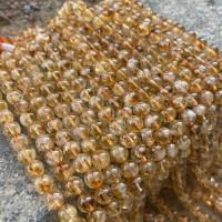 Naturlig Citrin pärlor, Rund, polerad, DIY & olika storlek för val, gul, Såld Per Ca 39 cm Strand