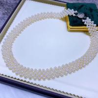 Prirodni Slatkovodni Ogrlica od bisera, Slatkovodni Pearl, modni nakit & višeslojni & za žene, bijel, 3-4mm, Dužina Približno 37 cm, Prodano By PC