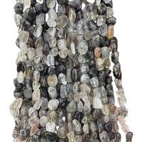 Naturlige grå kvarts perler, Sort Rutilated Quartz, Nuggets, poleret, du kan DIY, blandede farver, 5x9mm, Ca. 55pc'er/Strand, Solgt af Strand