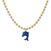 Brass Necklace with 5cm extender chain Dolphin plated fashion jewelry & enamel nickel lead & cadmium free Length 41 cm Sold By PC