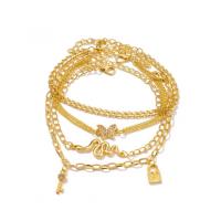 Zinc Alloy Anklet with 5cm extender chain gold color plated 4 pieces & fashion jewelry & for woman & with rhinestone golden Length 18 cm Sold By Set