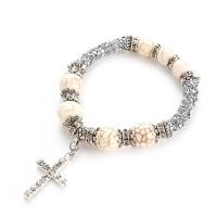 Zinc Alloy Bracelet with Natural Stone Cross plated fashion jewelry & with rhinestone nickel lead & cadmium free Length 16.5 cm Sold By PC