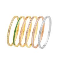 Titanium Steel Bangle Vacuum Ion Plating micro pave cubic zirconia & for woman 4mm Inner Approx 58mm Sold By PC