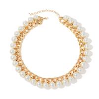Iron Necklaces with Plastic Pearl with 8cm extender chain gold color plated fashion jewelry & for woman white nickel lead & cadmium free Length Approx 50 cm Sold By PC