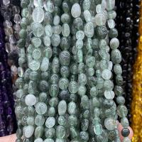 Φυσικό χαλαζία κοσμήματα χάντρες, Rutilated Quartz, Nuggets, γυαλισμένο, DIY, πράσινος, 5x9mm, Sold Per Περίπου 40 cm Strand
