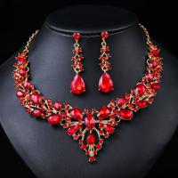 Tibetan Style Jewelry Sets, Stud Earring & necklace, with Crystal, plated, 2 pieces & fashion jewelry & for woman & with rhinestone, more colors for choice, nickel, lead & cadmium free, 58mm,58mm, Length:Approx 16.54 Inch, Sold By Set