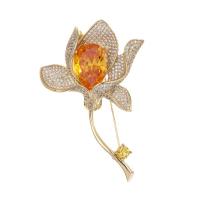 Fashion Brooch Jewelry Brass Flower real gold plated fashion jewelry & micro pave cubic zirconia & for woman mixed colors nickel lead & cadmium free Sold By PC