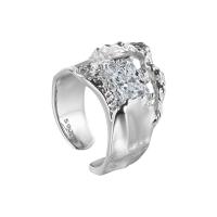925 Sterling Zilver Manchet Finger Ring, geplatineerd, verstelbaar & voor vrouw & met zirkonia, Maat:5.5-7.5, Verkocht door PC