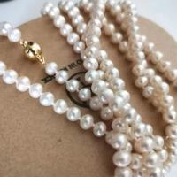 Sötvatten Pearl tröja kedja halsband, Freshwater Pearl, med Kopparlegering, 14K guldfyllt, mode smycken & olika längd för val & för kvinna, vit, 6-7mm, Säljs av PC