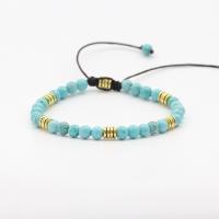 Fashion Turquoise Bracelets Blue Turquoise with Knot Cord & 304 Stainless Steel Round Galvanic plating Adjustable & fashion jewelry & Unisex blue 4mm Length Approx 17 cm Sold By PC