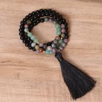 Buddhist Jewelry Necklace, Natural Stone, with Knot Cord & Tibetan Style, Tassel, gold color plated, fashion jewelry & for woman, mixed colors, Length:Approx 52 cm, Sold By PC