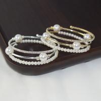 Zinc Alloy Bangle with Plastic Pearl plated fashion jewelry & for woman & with rhinestone nickel lead & cadmium free 15mm Inner Approx 55mm Sold By PC