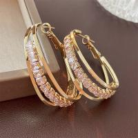 Brass Hoop Earring fashion jewelry & micro pave cubic zirconia & for woman golden nickel lead & cadmium free Sold By Pair