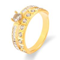 Stal nierdzewna Rhinestone Ring Finger, Stal nierdzewna 316L, różnej wielkości do wyboru & dla kobiety & z kamieniem, złoty, sprzedane przez PC