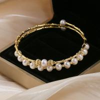 Freshwater Cultured Pearl Bracelet Freshwater Pearl with Copper Alloy 14K gold-filled fashion jewelry & for woman white 4-7mm Length Approx 18 cm Sold By PC