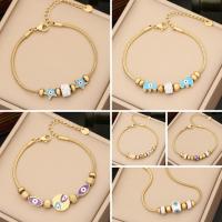 Evil Eye Jewelry Bracelet 304 Stainless Steel with 5cm extender chain fashion jewelry & for woman & enamel & with rhinestone golden Length Approx 18 cm Sold By PC