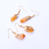 Natural Quartz Earrings Brass with Citrine Teardrop plated fashion jewelry yellow nickel lead & cadmium free mm 30-35mm Sold By Pair