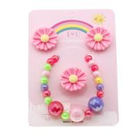 Children Jewelry Set Stud Earring & finger ring & bracelet Plastic Flower for children multi-colored Sold By Set