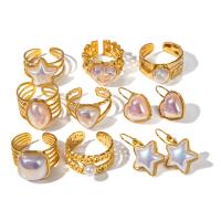 Stainless Steel Finger Ring 304 Stainless Steel with Plastic Pearl plated fashion jewelry  golden Sold By PC