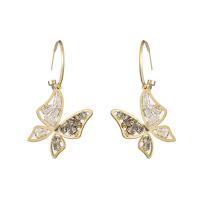 Zinc Alloy Drop Earrings Butterfly plated fashion jewelry & for woman & with rhinestone nickel lead & cadmium free Sold By Pair