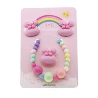 Sets de Joyas, Pendiente de stud & anillo de dedo & pulsera, Plástico, Conejo, para  los niños, multicolor, Vendido por Set