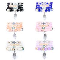 Glass Bracelet Set with Crystal & Zinc Alloy & Acrylic stoving varnish multilayer & Bohemian style & evil eye pattern & for woman & with rhinestone Length Approx 7 Inch Sold By Set