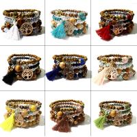 Wood Bracelet Set with Zinc Alloy & Acrylic Tree plated multilayer & Bohemian style & Unisex Inner Approx 55mm Sold By Set