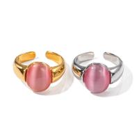 Katten Eye vinger Ring, 304 roestvrij staal, met Cats Eye, mode sieraden & voor vrouw, meer kleuren voor de keuze, Verkocht door PC