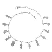 Anklet ze stopów cynku, Stop cynku, Zwierzę, Platerowane w kolorze srebra, biżuteria moda & dla kobiety, 5.50x7mm, długość około 27.5 cm, sprzedane przez para