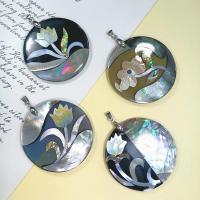 Zinc Alloy Pendants with Shell Round plated DIY silver color nickel lead & cadmium free Sold By PC