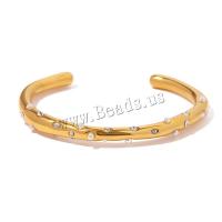 Stainless Steel Bangle 304 Stainless Steel with Freshwater Pearl plated fashion jewelry & with rhinestone golden Sold By PC
