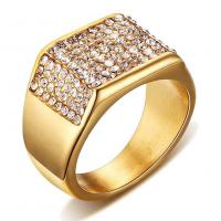 304 Stainless Steel Finger Ring Vacuum Ion Plating & micro pave cubic zirconia & for man gold 11mm US Ring Sold By PC