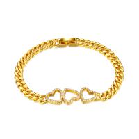 Bracelets en laiton, bijoux de mode & pavé de micro zircon & pour femme, doré, protéger l'environnement, sans nickel, plomb et cadmium, Longueur Environ 19 cm, Vendu par PC
