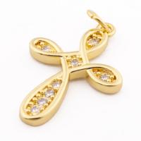 Brass Cross Pendants, high quality gold color plated, DIY & micro pave cubic zirconia, nickel, lead & cadmium free, 28x17x2mm, Hole:Approx 3mm, 30PCs/Lot, Sold By Lot
