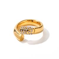 Anillo de dedo acero inoxidable del Rhinestone, acero inoxidable 304, 18K chapado en oro, Joyería & para mujer & con diamantes de imitación, dorado, Vendido por UD