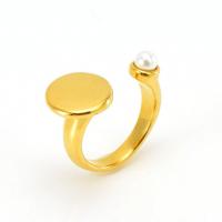 Rostfritt stål Fingerringar, 304 rostfritt stål, med Plast Pearl, 18K guldpläterad, mode smycken & för kvinna, gyllene, Säljs av PC