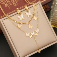 304 Stainless Steel Jewelry Set with White Shell Butterfly gold color plated oval chain & for woman Sold By PC