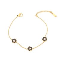 304 Stainless Steel Bracelet with 2inch extender chain Flower gold color plated for woman & enamel Length Approx 7 Inch Sold By PC
